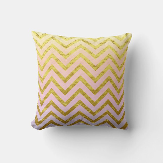 Coussin Chevron Gold Foil Rose Blanc Ombre Girly Chic Cool (Recto)