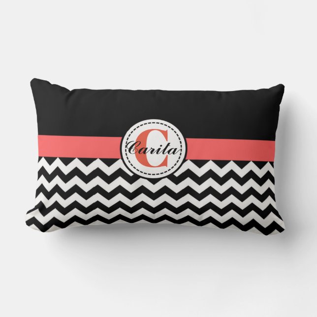 Coussin Chevron noir/blanc monogramme (Recto)