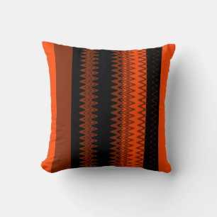 Coussin Chevron Orange, Zigzag Noir Stripes Art Design