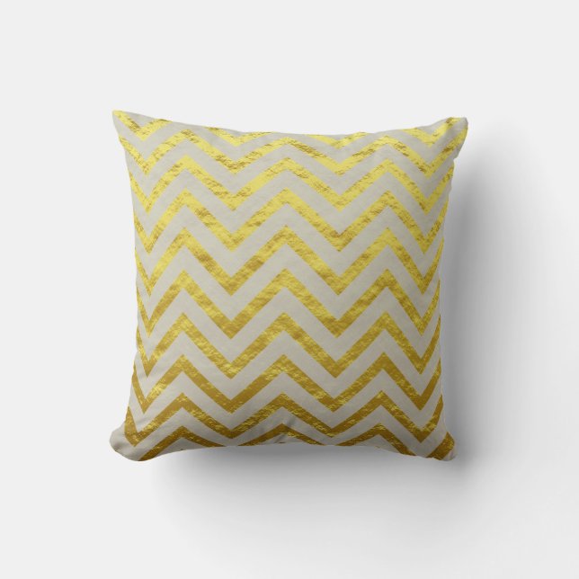 Coussin Chevron Papier Aluminium Gris Élégant Royal Paille (Recto)