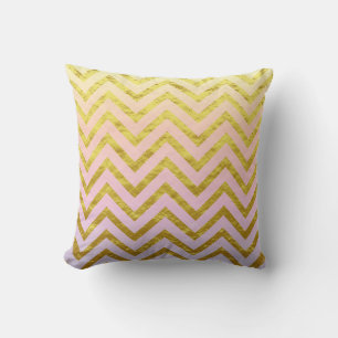 Coussin Chevron Papier Doré Rose Blanc Ombré Féminin Chic 