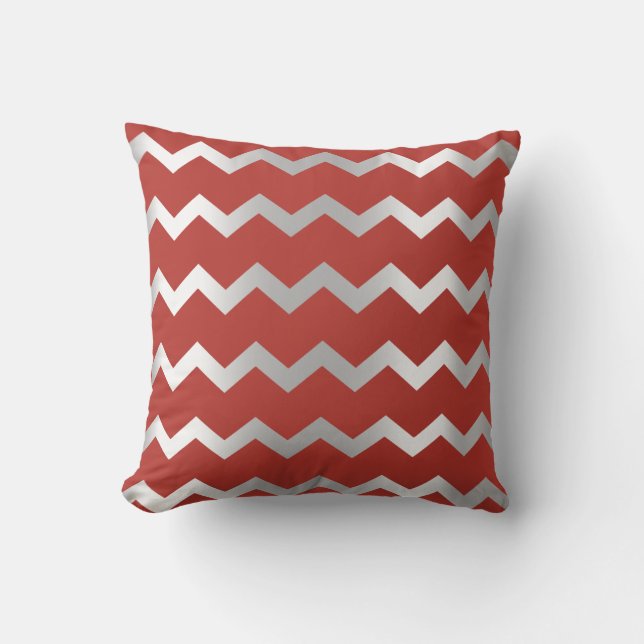 Coussin Chevron Silver Gris Gris Rouge Vin Rouge Gris Roug (Recto)