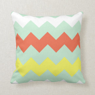 Coussin Chevron volumineux - menthe/corail/soleil
