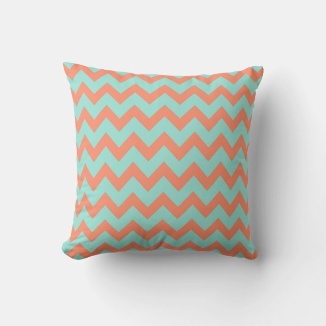 Coussin Chevron Zig Zag Pastel Mint Peach 90s Preppy (Recto)