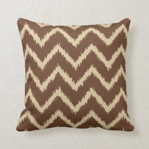 Coussin Chevrons d'Ikat - brun chocolat et bronzages