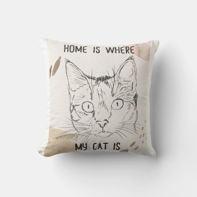 Coussin Chez Moi, Où Est Mon Chat, Chez Moi, C'Est Où Est  (Recto)