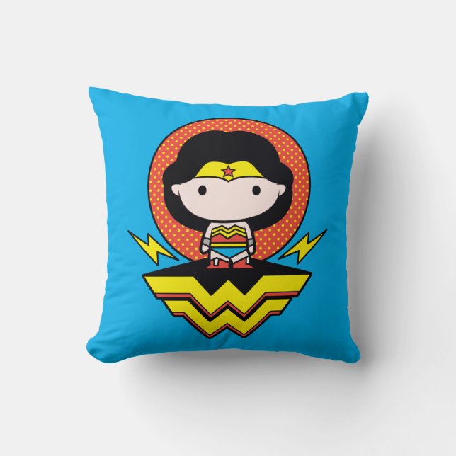 Coussin Chibi Wonder Woman avec Pois et logo (Recto)