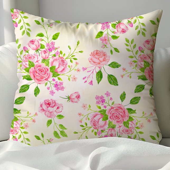 Coussin Chic aquarelle Anglais Rose motif floral (Créateur téléchargé)