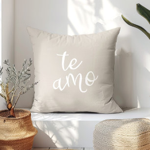 Coussin Chic Beige & Blanc Te Amo Amour Espagnol 