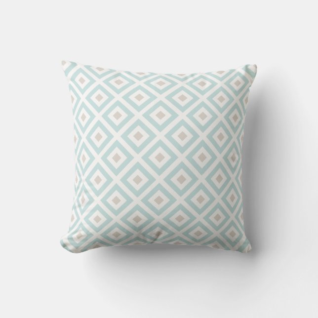 Coussin Chic Beige et Baby Blue Diamonds Motif (Recto)
