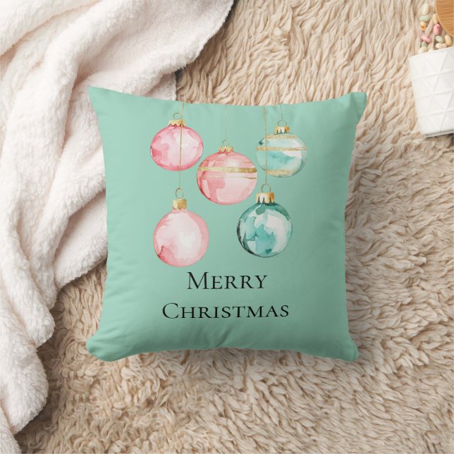 Coussin Chic Blanc Mint Rose or ornements de Noël (Couverture)