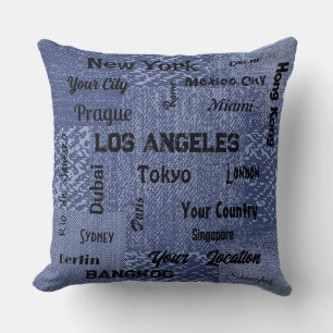 Coussin chic bleu denim méga villes du monde lancer pi