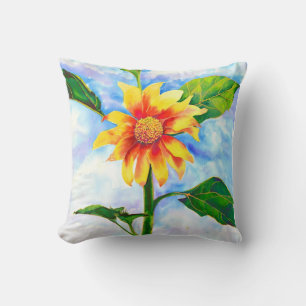 Coussin Chic boho aquarelle tournesol peinture