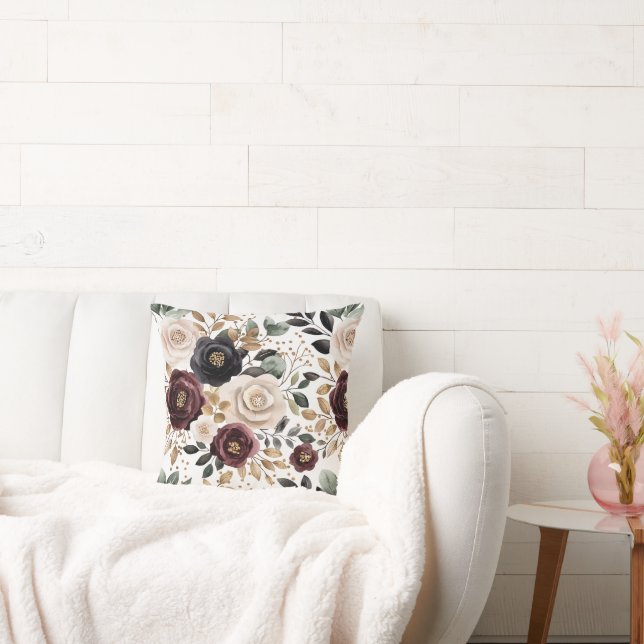 Coussin Chic Bourgogne Crème Floral (Canapé)