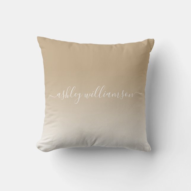 Coussin Chic Camel Blanc Ombre Effet Monogramme Nom (Recto)