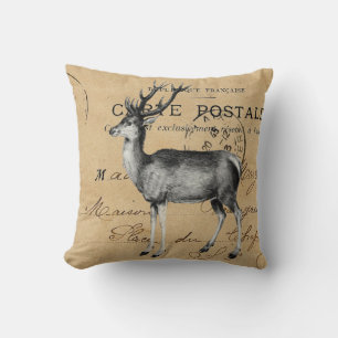 Coussin Chic chic, cerf vintage, carte postale française,
