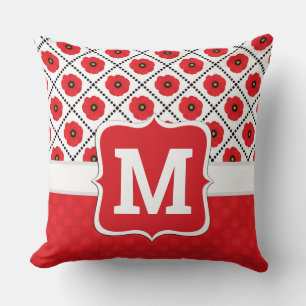 Coussin Chic Chic Rouge, Noir & Blanc Poppies Monogramme