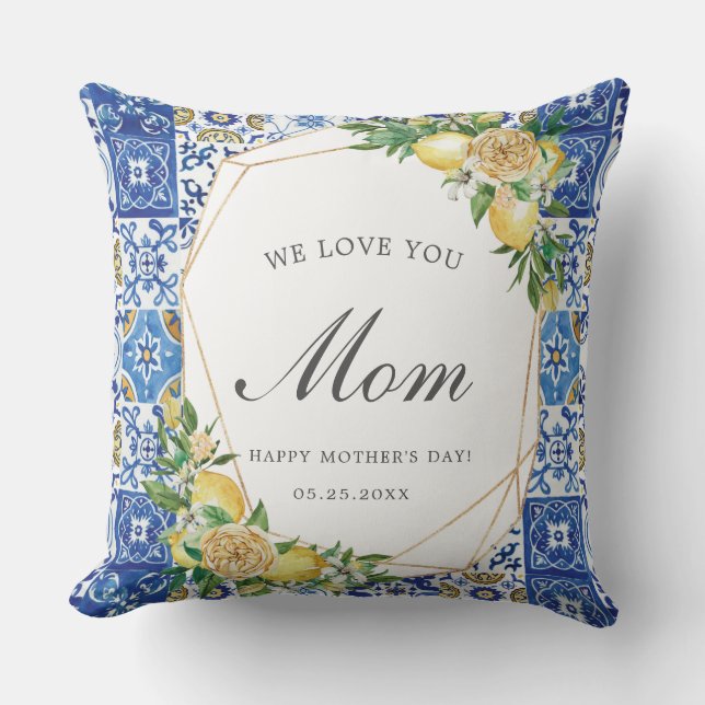 Coussin Chic Citron Citrus Méditerranée mosaïque Carreaux  (Recto)