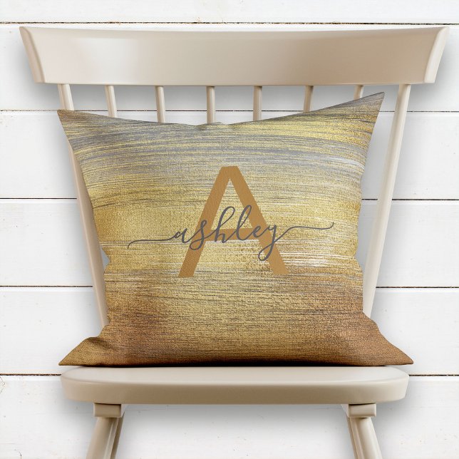 Coussin Chic Cuivre Bronze Or Nom de l'huile Monogramme (Créateur téléchargé)