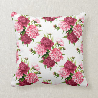 Coussin chic d'accent de pivoines de rose et de