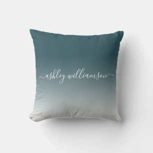 Coussin Chic Deep Emerald White Ombre Effet Monogramme Nom