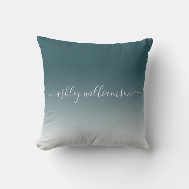 Coussin Chic Deep Emerald White Ombre Effet Monogramme Nom (Recto)