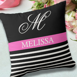 Coussin Chic Elegant Blancs Noir Avec Initiale