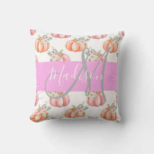 Coussin Chic Fleur Blanche Rose Pêche Citrouille Monogramm