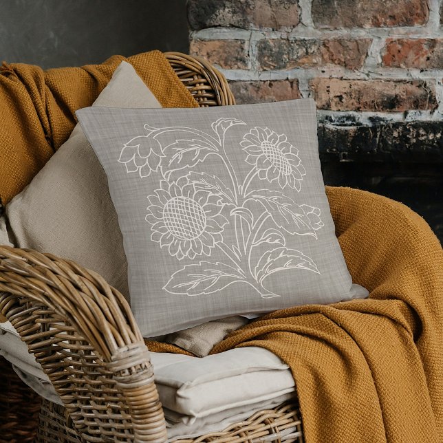 Coussin Chic Fleurs De Soleil Botanique En Ivoire Art Sur  (Créateur téléchargé)
