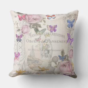 Coussin chic français, rustique campagnard, motif floral,