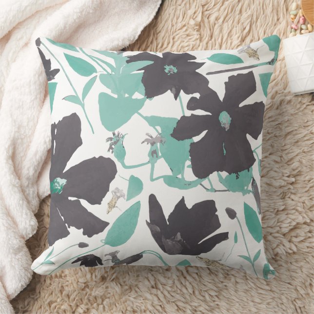 Coussin Chic gris féminin Turquoise motif floral (Couverture)