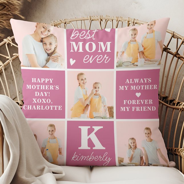 Coussin Chic Meilleur MOM Jamais Personnalisé Rose 7 Photo (Créateur téléchargé)