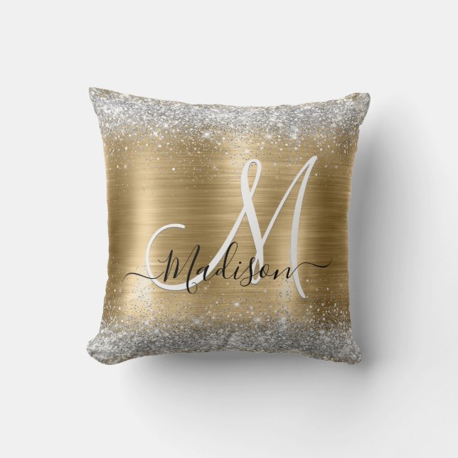 Coussin Chic métal brossé or argent fausse parties scintil (Recto)