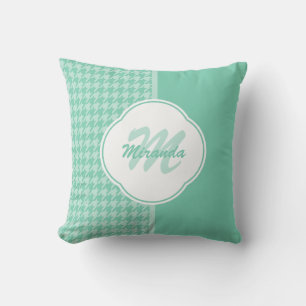 Coussin Chic Mint Green Houndstooth avec Monogramme et nom