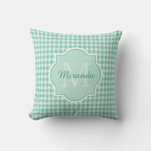 Coussin Chic Monogram Mint Green Houndstooth Avec Nom
