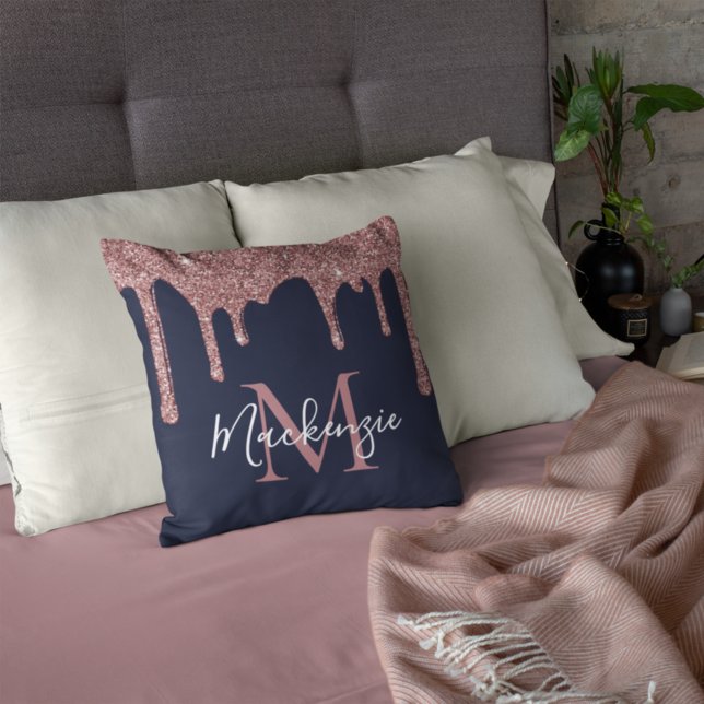 Coussin Chic Navy Blue Rose Gold Parties scintillant Drive (Créateur téléchargé)