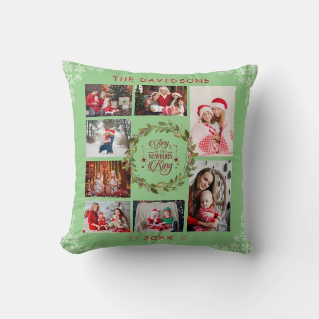 Coussin Chic Noël Gloire Au Nouveau Roi Né Collage Photo (Recto)