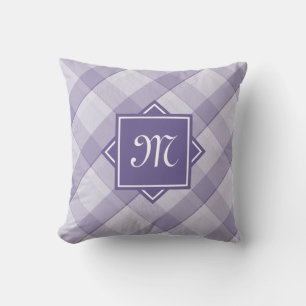 Coussin Chic Plaid Violet Avec Monogramme Diagonal Moderne