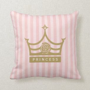 Coussin Chic rose rayures et or Rose Princesse Couronne