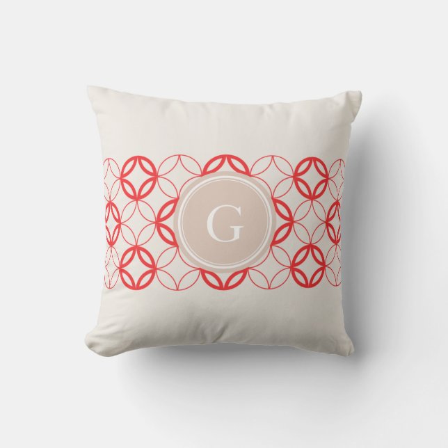 Coussin Chic rouge marocain cercle motif monogramme (Recto)