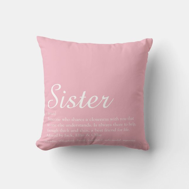 Coussin Chic Script Fun Rose Meilleure Sœur Définition (Recto)