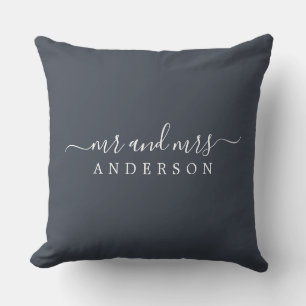 Coussin Chic Script M. Mme Charcoal Blue Monogramme nouvel