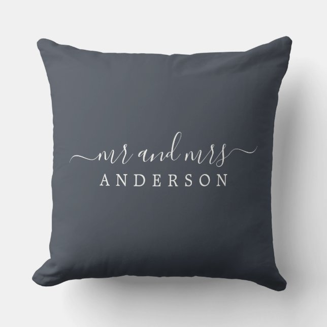 Coussin Chic Script M. Mme Charcoal Blue Monogramme nouvel (Recto)