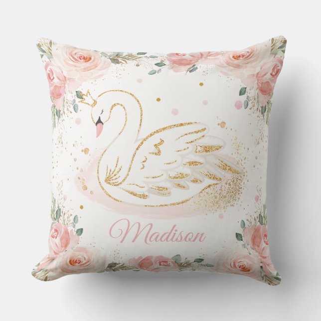 Coussin Chic Swan Princess Blush Rose Floral Nursery (Recto)