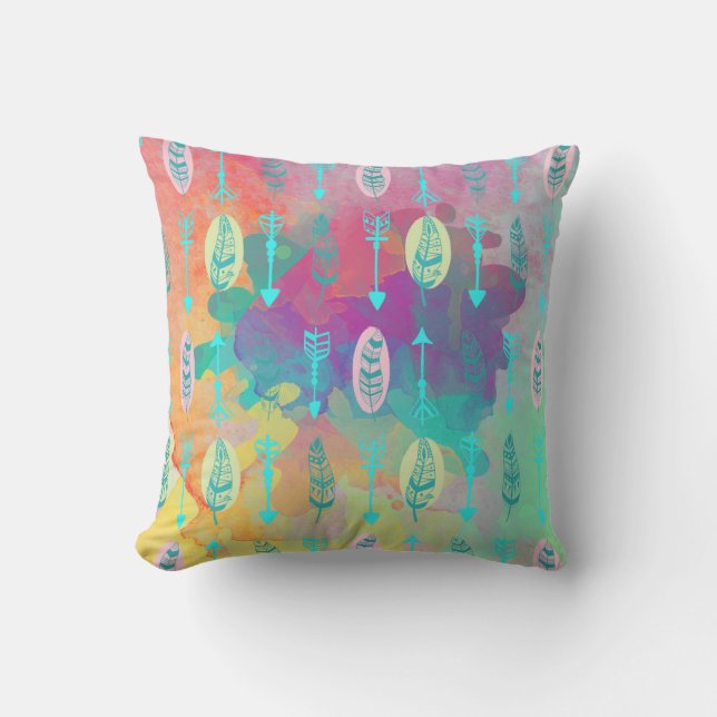 Coussin chic tribal de flèches de plumes de Boho (Recto)