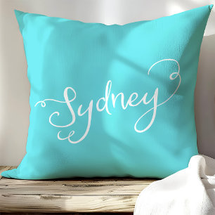 Coussin Chic Turquoise & Blanc Typographie Sydney