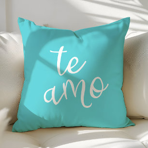 Coussin Chic Turquoise et Blanc Espagnol Je T'aime Te Amo