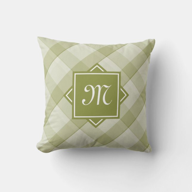 Coussin Chic Vert Plaid Avec Monogramme Diagonal Moderne (Recto)