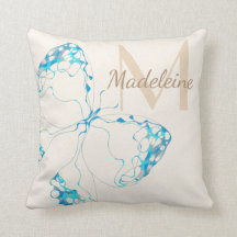 Chic Whimsical Elegant Bleu Papillon Monogramme