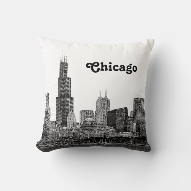 Coussin Chicago Skyline Gravé (Recto)